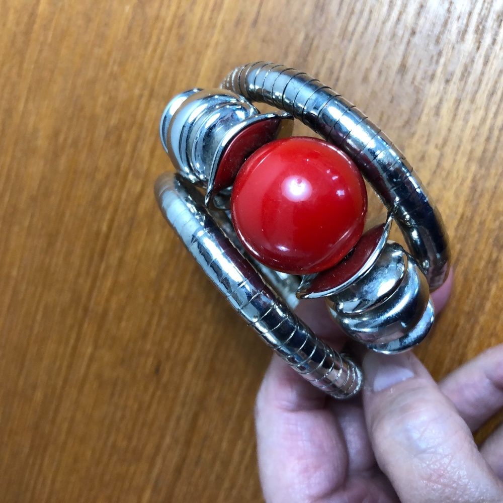 Silver and Red Wraparound Bracelet